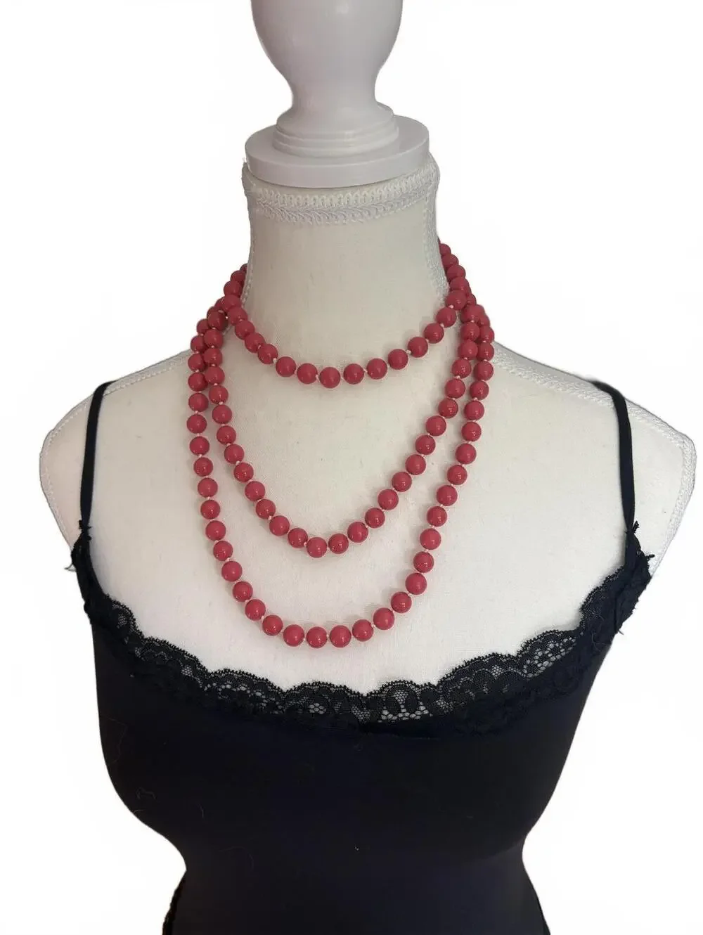 Vintage Coral Beaded Necklace Long Strand with Gold Clasp